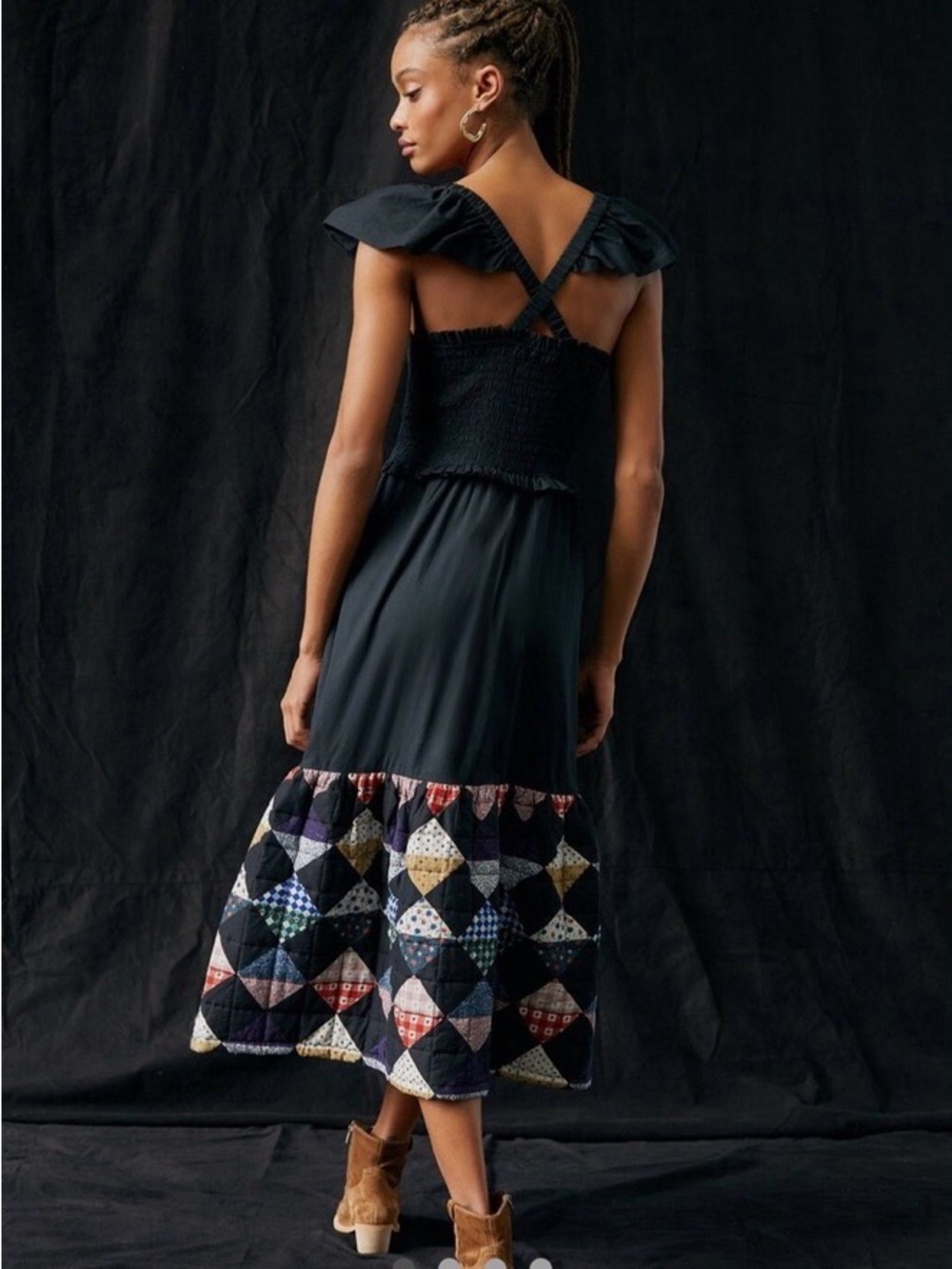 Anthropologie Black Maxi Dress with Multicolor Patchwork Hem - Picture 5 of 5